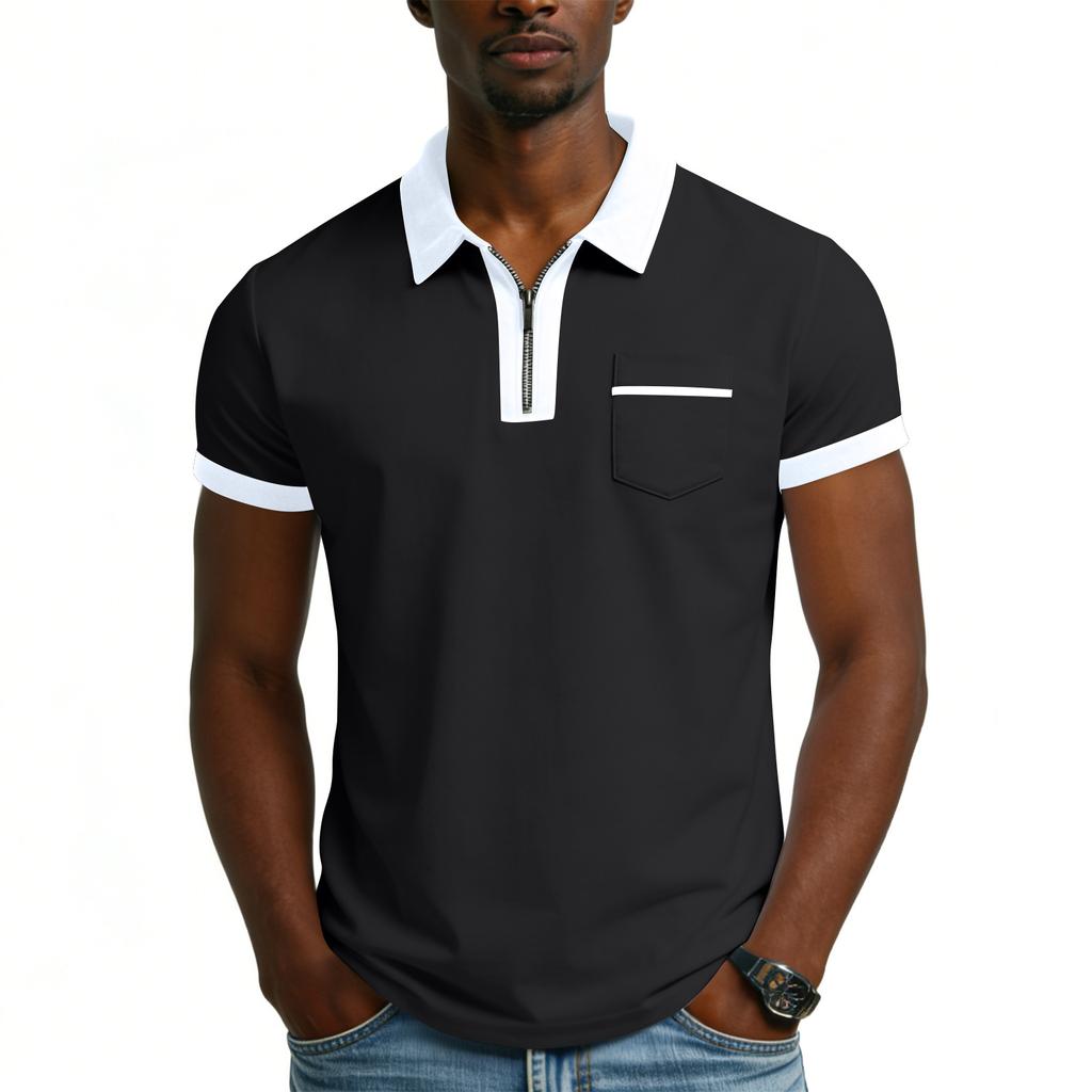 Men's Short Sleeved Casual Sports Shirt With 1/4 Zipper And Pocket