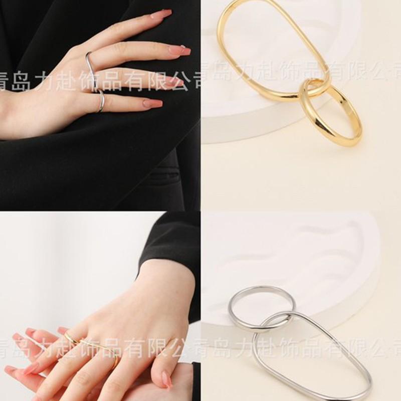 

3-Finger Double Ring: Cross-Border Niche Metal with Irregular Smooth Surface One size