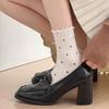 Black Fungus Polka Dot Mid-calf Socks for Women, Cotton Socks for Autumn and Winter, Boneless Pile Socks for Trendy Ladies
