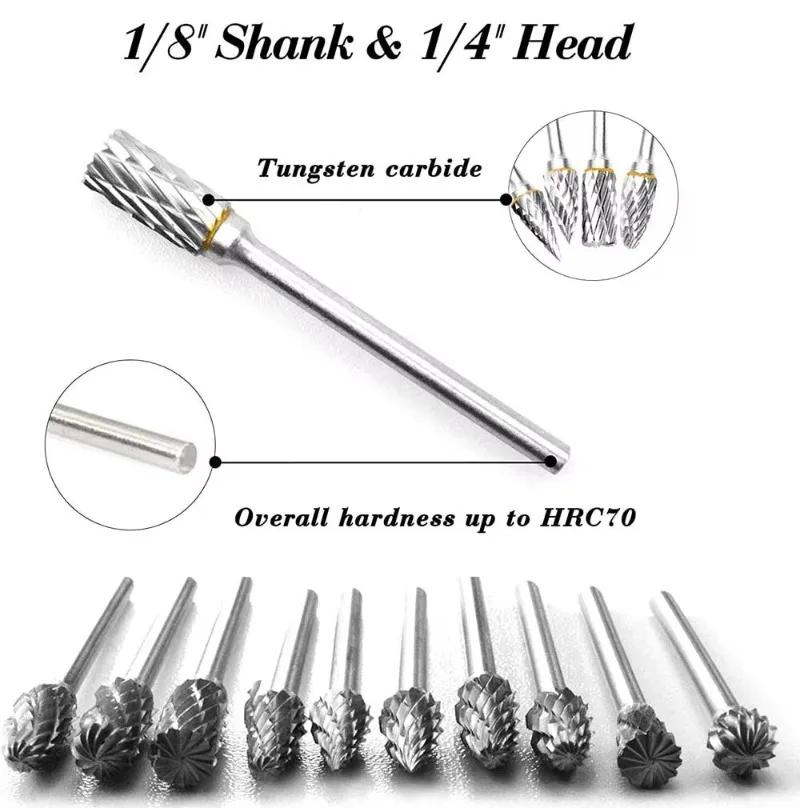 10Pcs 1/8" Shank Tungsten Carbide Milling Cutter Rotary brocas com escareador hss steel cone drill set diamond drill 10mm
