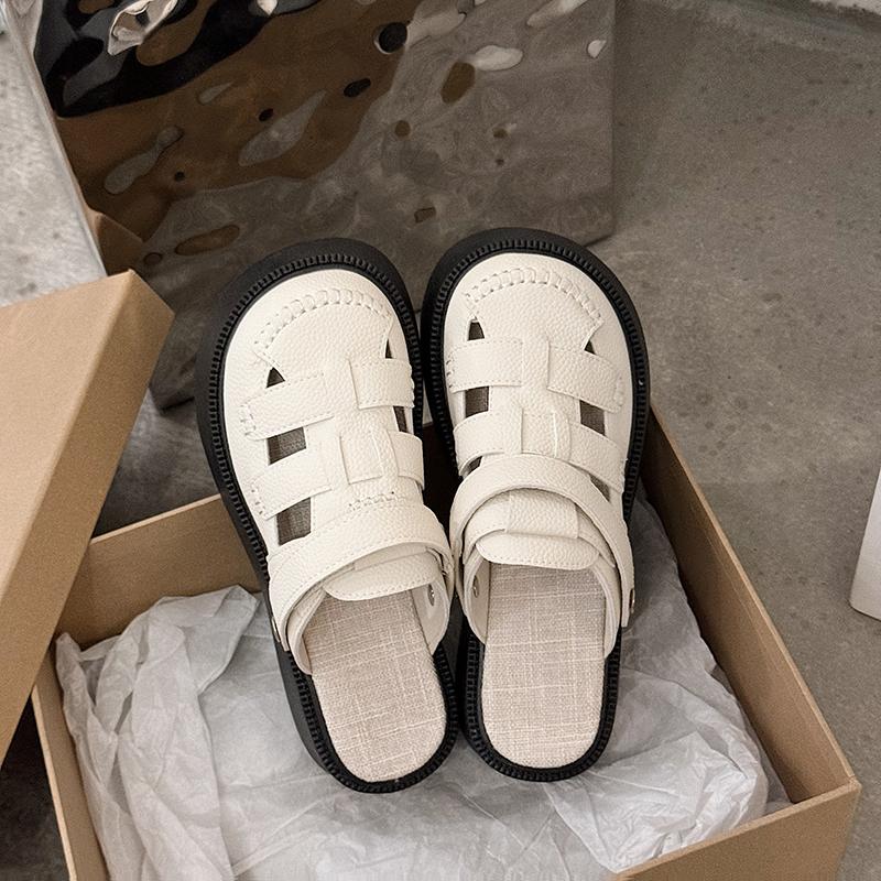 Two Wear Toe Sandals Women's Summer New Hollow Breathable Roman Shoes Platform Soled Semi-slippers Women