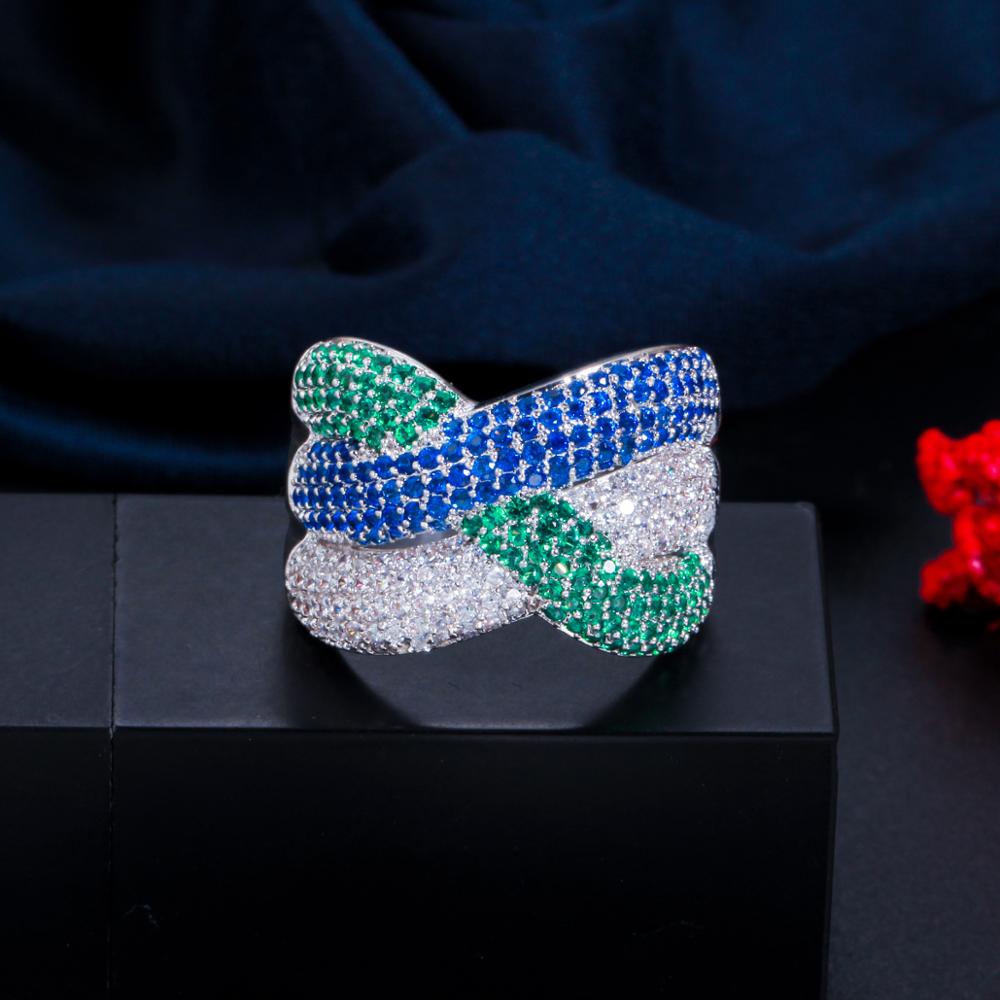 Zircons Adjustable Luxury Geometry Bold Statement Twist Cubic Zirconia Ring for Women Bridal Engagement Wedding Jewelry J0146