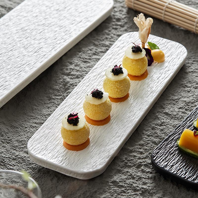 High-End Rectangular Sushi and Dessert Plate with Rock Pattern Design