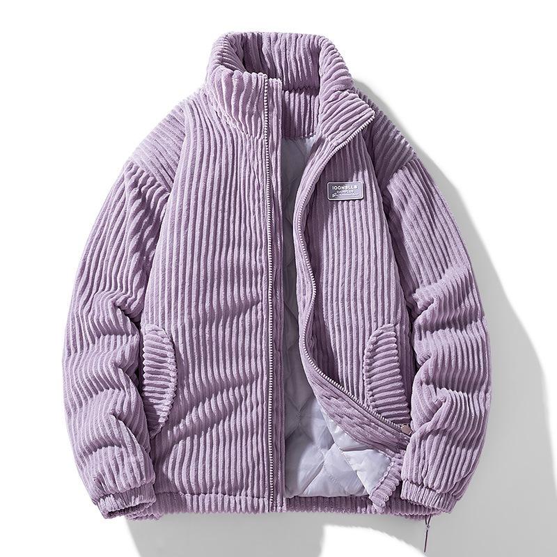 Winter Fashion Casual Parkas Men Stand Collar Solid Color Outerwear Corduroy Thicken Warm Jacket Padded Jacket