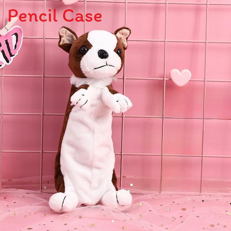 Dog Plush Pencil Case For Kids Large Capacity Creative Cartoon Animal Organizer Gift For Students