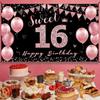 Vicycaty Sweet 16 Birthday Decorations - Backdrop Banner, Happy 16th Party Decor for Girls, Rose Gold Pink Sixteen Yard Sign, Photo Props for Outdoor