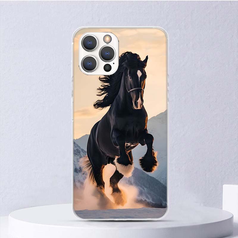 Animal Black Horse Soft Case For iPhone 16 17 Air 16E 15 Plus 11 12 13 Mini 14 Pro Max Phone Cover Apple 7 8 SE Coque Funda 16 1