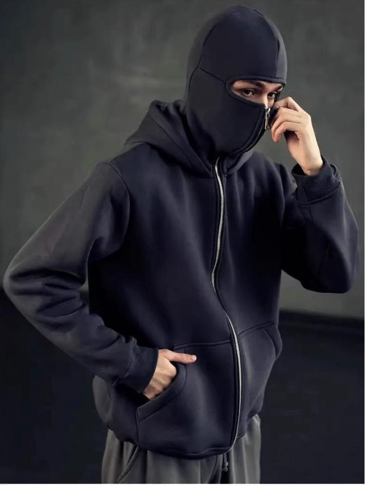 Unisex USDT Outdoor Kapuzenstrickjacke - Einfarbig, Doppelte Kapuze, Lockerer Schnitt für Frühling/Herbst