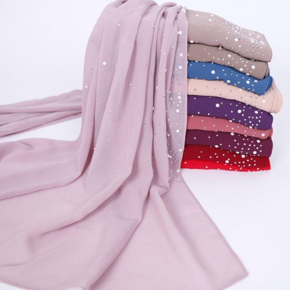 Dustproof Muslim Headscarf Windproof Beads Shawls Women Scarf Islamic Turban Headband Party Decor