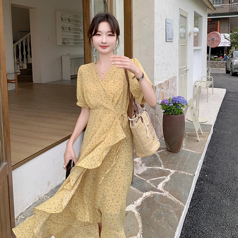 French Floral One-Piece Mid-Length Irregular Dress - Summer 2024 Collection for Women