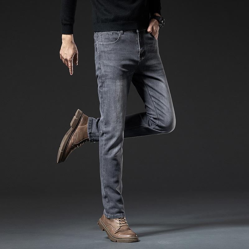 Straight-leg Jeans Autumn High-end Casual Versatile Trendy Brand Stretch Slim Straight-leg Jeans Men's Solid Color