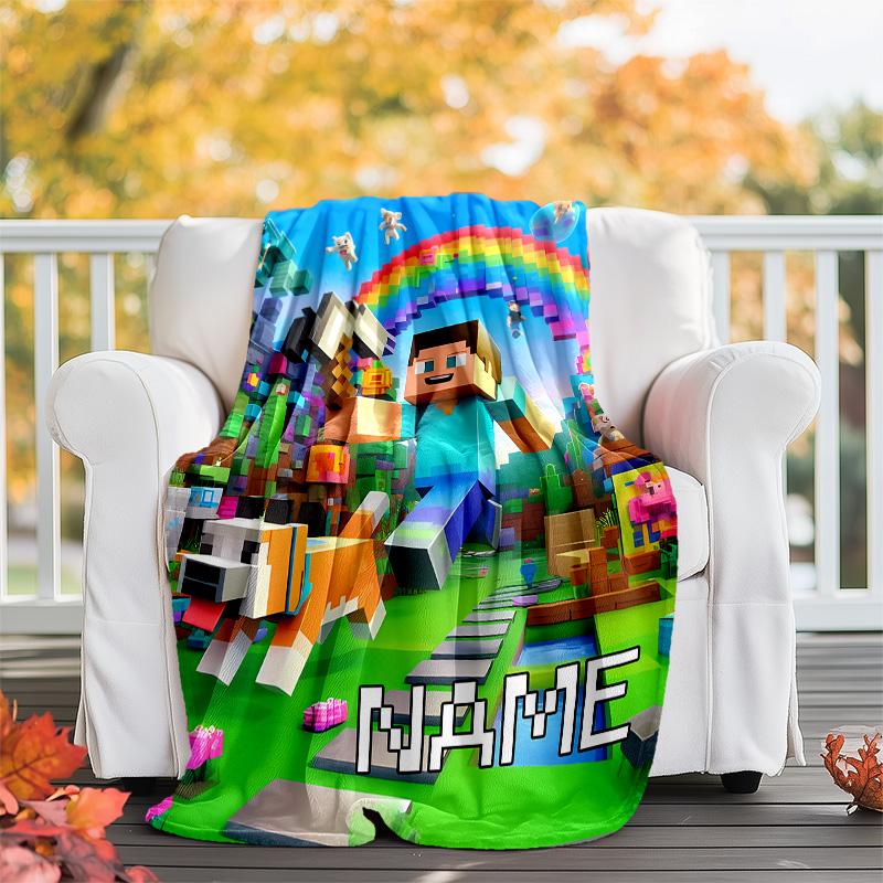 Customizable Minecraft Throw Blanket – Personalized Name, All-Season Cozy Snug Blanket, Machine Washable, Personalized Blanket