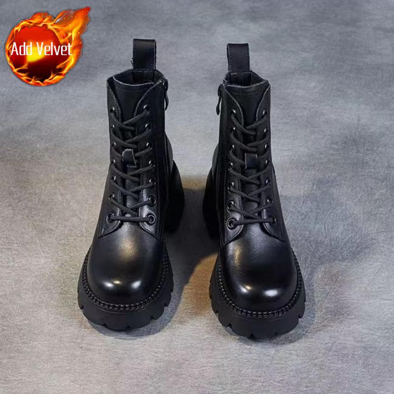 Módní robustní kožené dámské krátké boty s kulatou špičkou, teplé kotníkové boty pro ženy, podzimní zimní trend 2025, gotické kotníkové boty, vysoce kvalitní PU bota