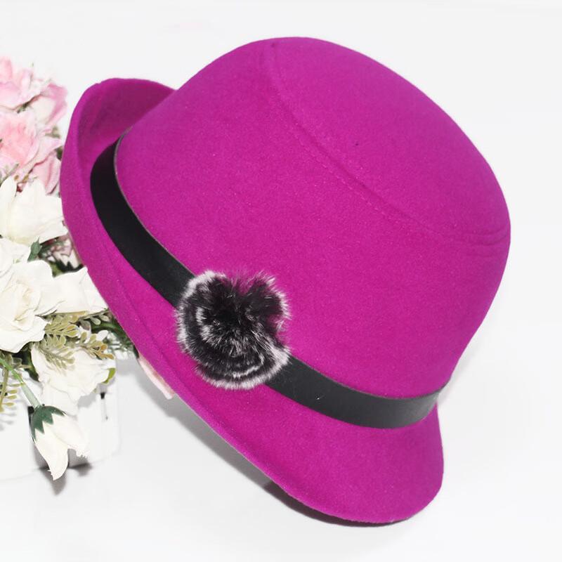 ZHENYUEQI Women's Korean Style Felt Hat with Rabbit Fur Pom-Pom