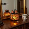 Warmes Nachtlicht 1/2 Stück Halloween Schleife Kürbislicht, Buntglas Schreibtischlampe, Gruselige Jack-o'-Lantern Nachtdekoration für Zuhause Büro Harzlichter