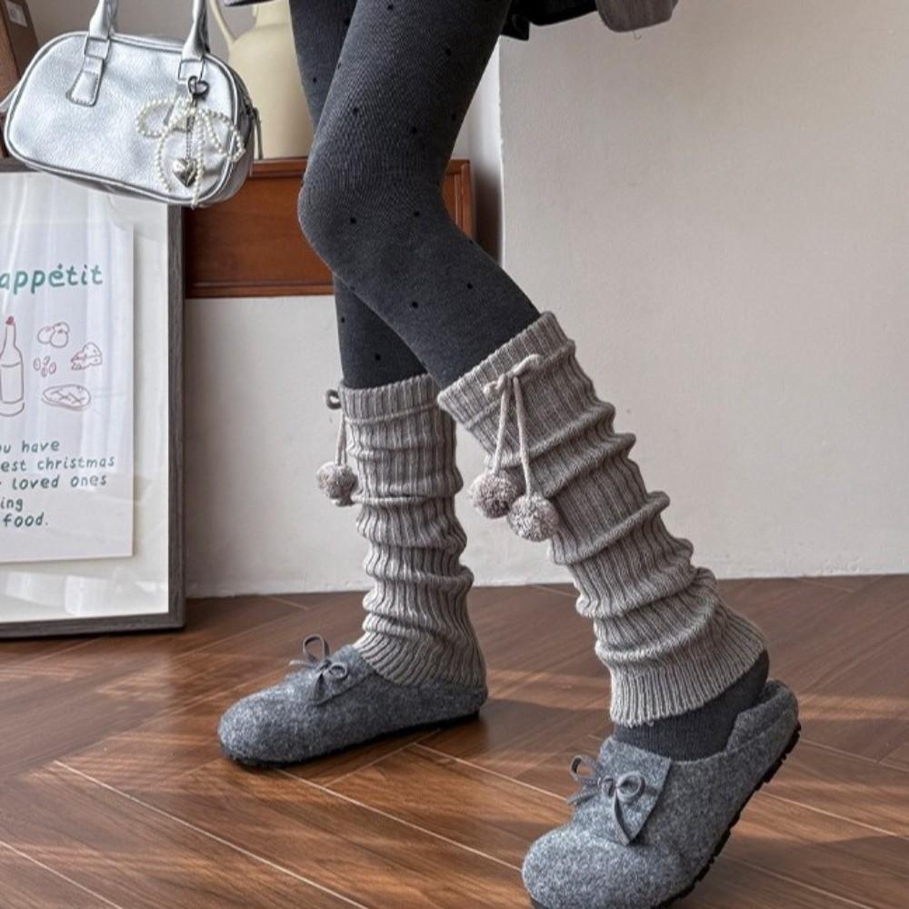 New Solid Color Leg Warmers Thickened Knitted Bow Middle Tube Socks Harajuku Boot Covers Women