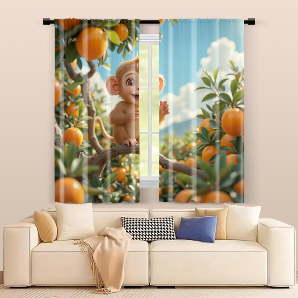 2 Pcs, Filtering Curtains (excluding Rods, Non-movable, Without Batteries) Monkey Orchard for Use In Bedrooms and Living Rooms