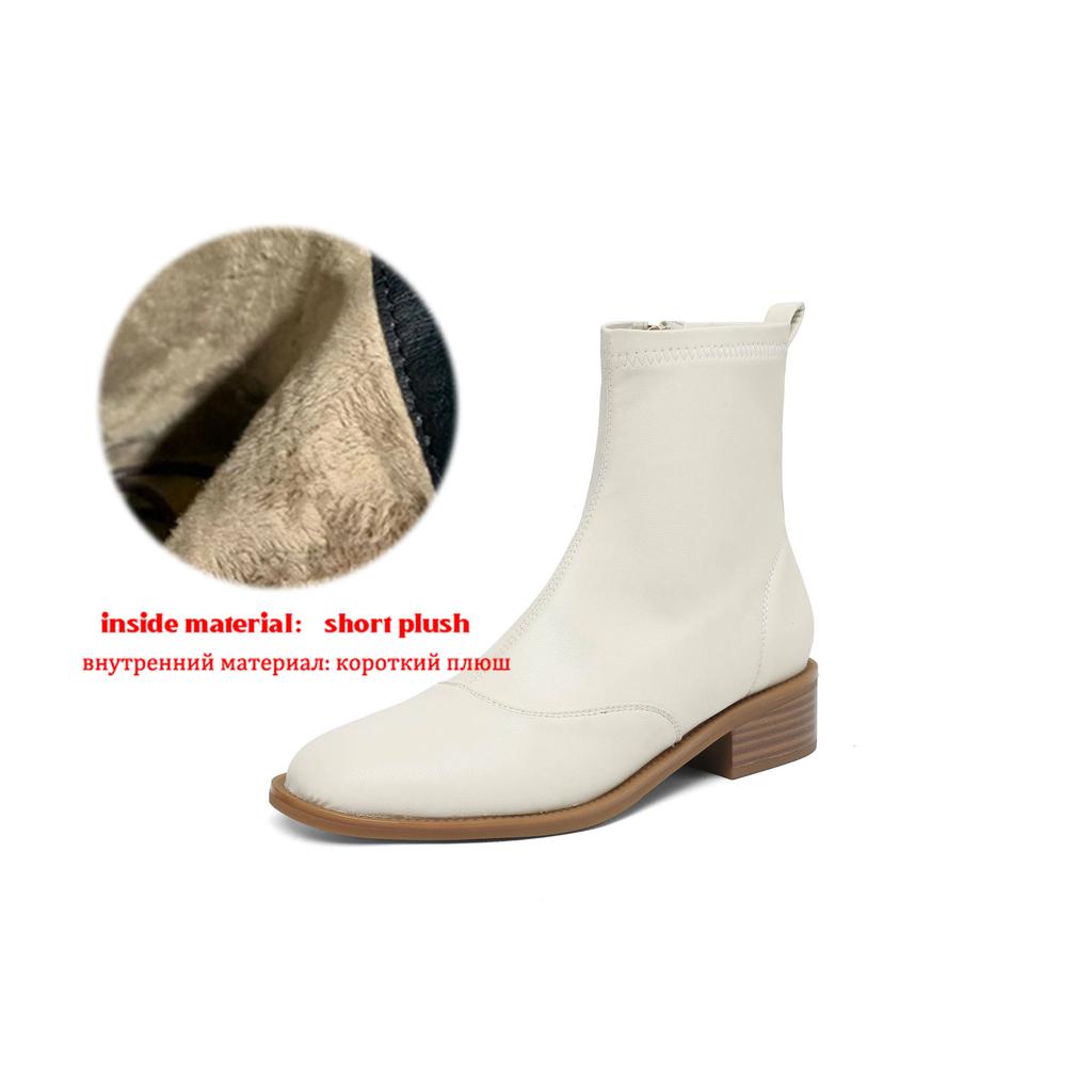 Krazing Pot Microfiber Round Toe Thick Heels Chelsea Boots Size 42 Zip Beauty Lady Women Stretch Ankle Boots