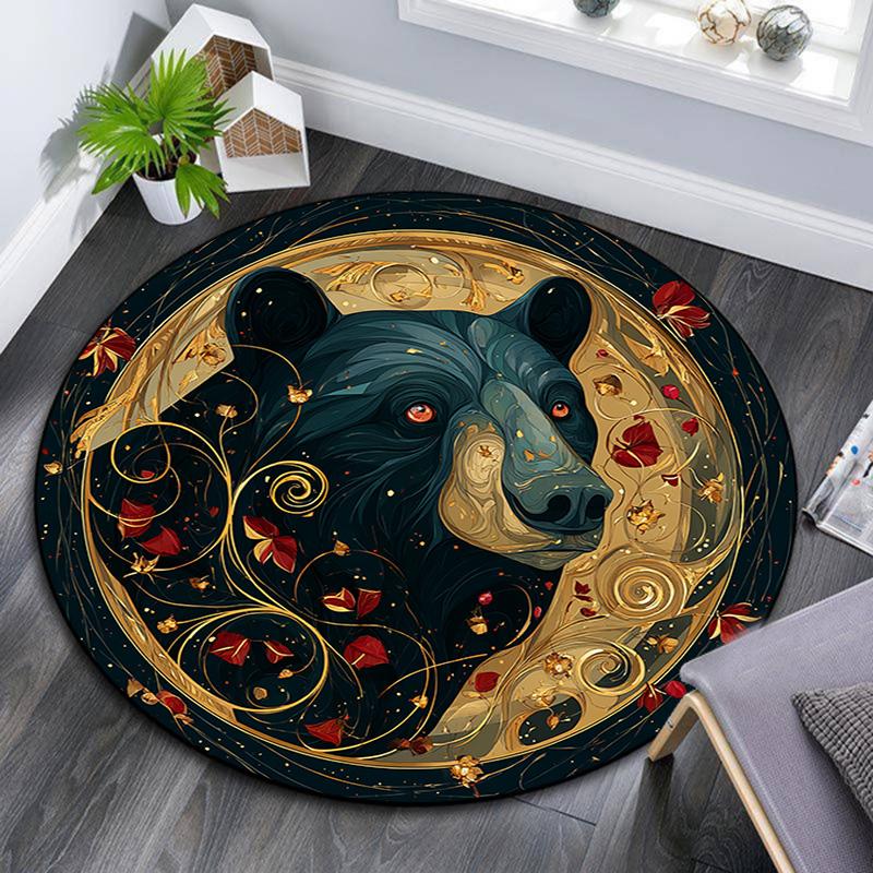 Black Bear Round Area Rug,Carpet Rug for Living Room Bedroom Sofa Playroom Decor,Non-slip Floor Mat