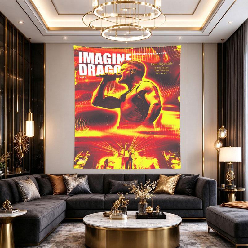 Imagine Dragons Mercury World Tour 2023 Poster Dan Reynolds Red Neon Concert Art
