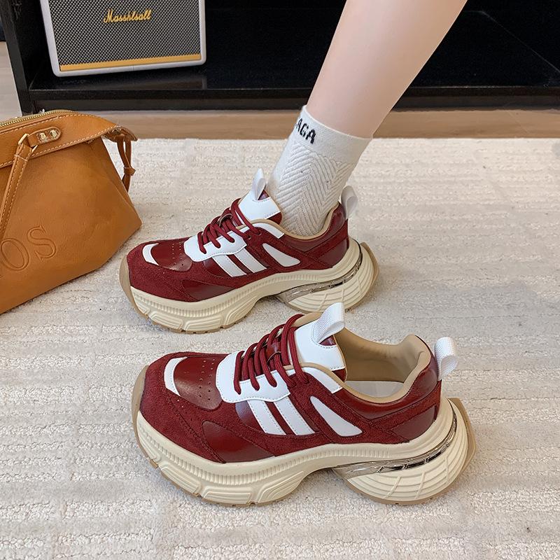 Fashion trend platform casual shoes 2025 spring and summer new rubber soft sole non-slip heightening lace-up dad shoes women