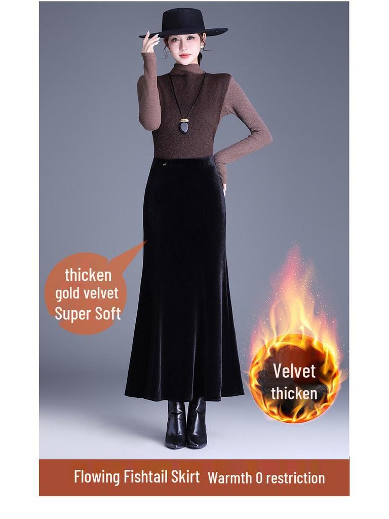 Eleganter High Waist Gold Samt Meerjungfrauenrock