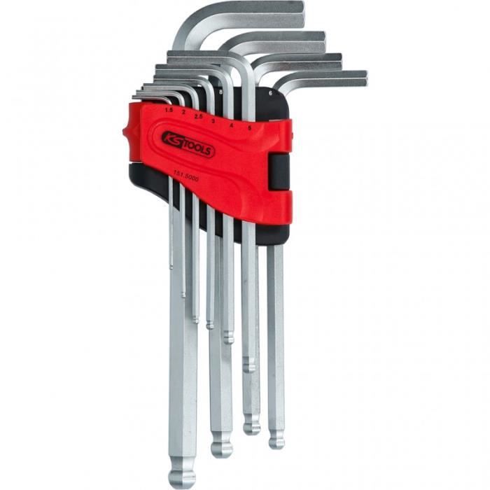 Set of Long L-shaped Hex Keys with Ball Head - Ks Tools - 10pcs
