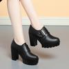 British Style Deep Mouth Soft Leather Chunky Shoes 2025 Spring Block High Heels Shoes Women Oxfords For Office Grace Mode