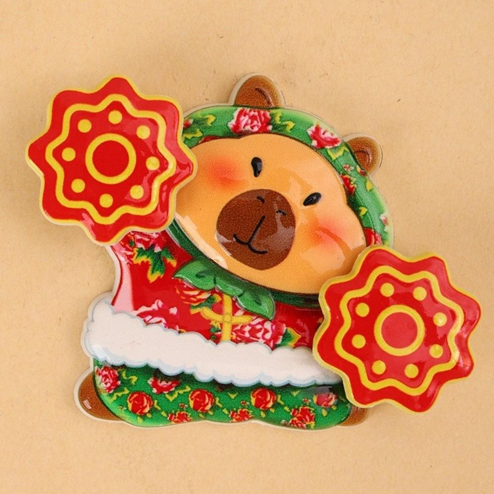 3D Rotating Refrigerator Magnets Traditional Handmade New Year Magnetic Sticker God of Wealth Cartoon God of Wealth Sticker