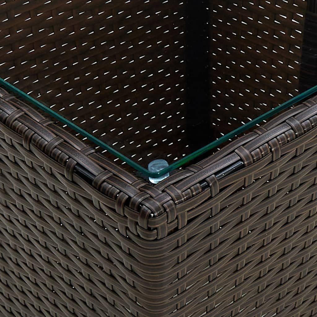 Side Table Brown 41.5 x 41.5 x 44 cm Poly Rattan and Tempered Glass