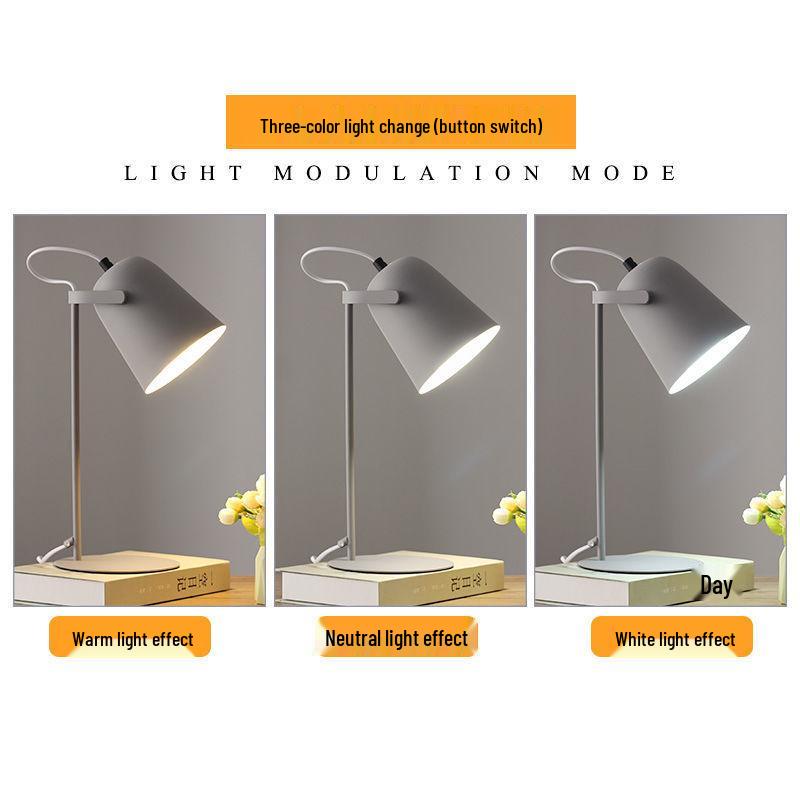 Nordic Minimalist LED Desk Lamp for Dorms and Bedrooms - Eye Protection, Plug-in, Ideal for Students.