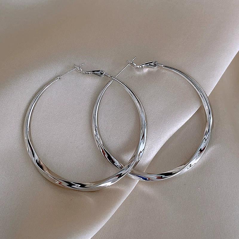 New Trendy Silver Color Double Layer Circle Hoop Earrings For Women Exaggerated Metal Layer Round Earrings Jewelry Gift