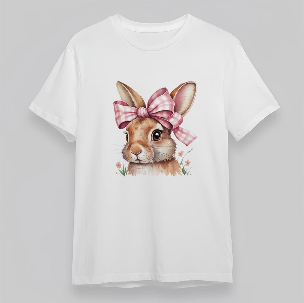 

Women s Plus Size Classic T Shirt Brown Rabbit Pink Bow Floral Illustration Tee XL