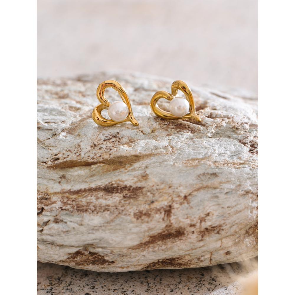 Eetit Korean Style Simulated Pearls Heart Love Daily Stud Earrings for Women Stainless Steel Chic Versatile Jewelry New