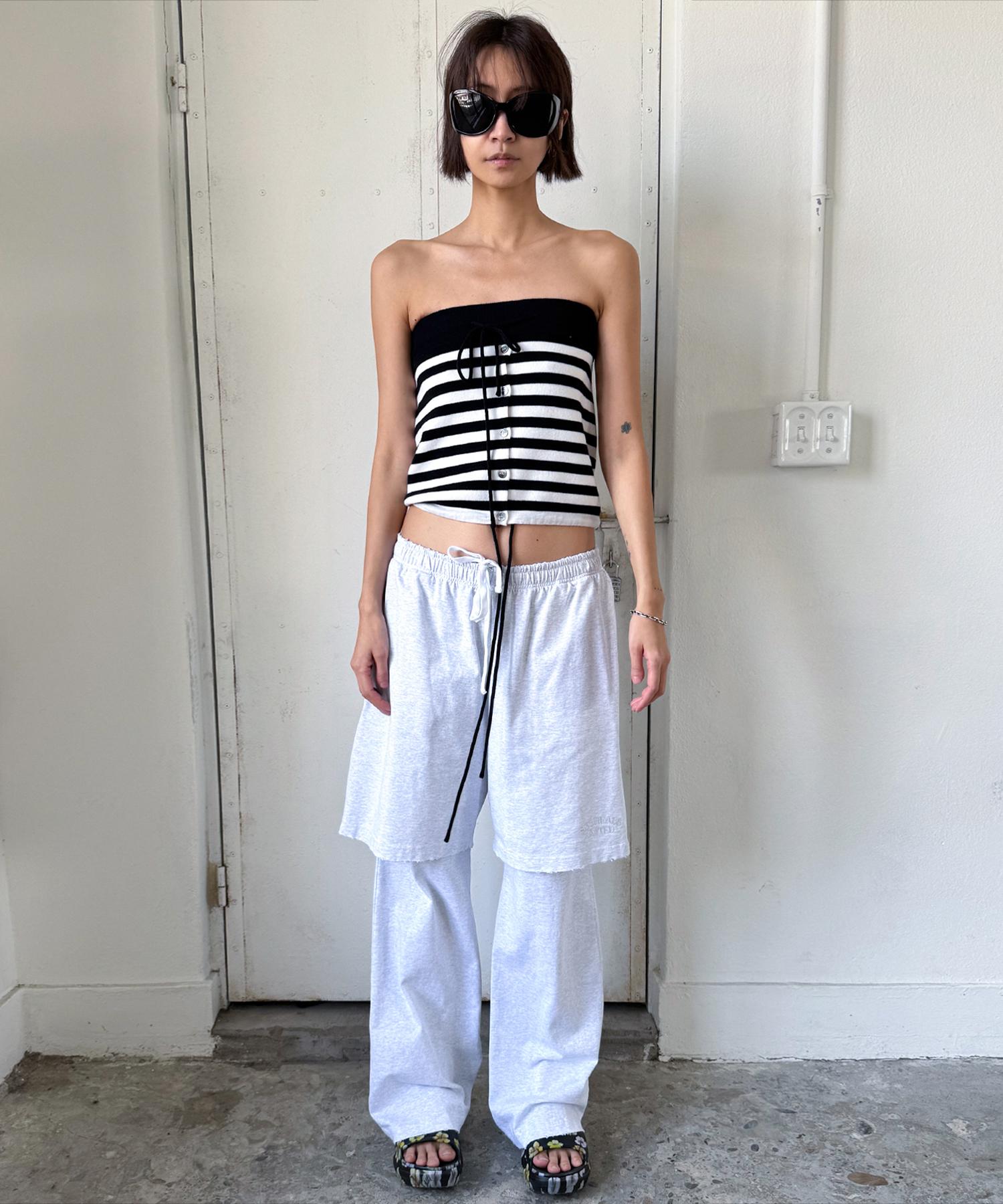 Sio Button Knitted Tube Top Navy Stripe