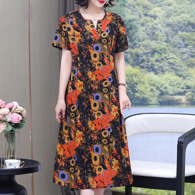 Elegante Damen-Sommerkleider Übergröße Lässig Print Kurzarm Langkleid