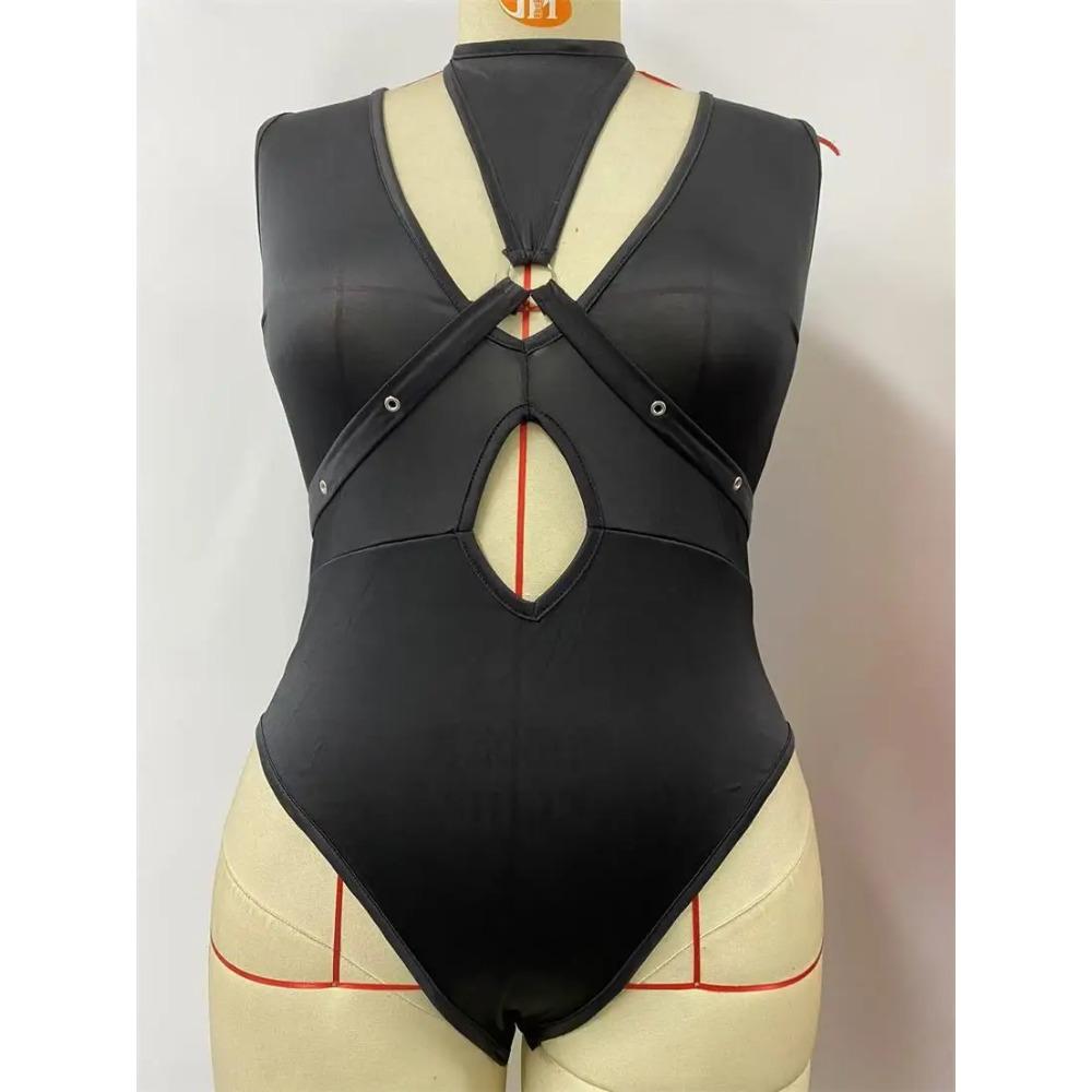 Large Size Sexy Lingerie Women's Mesh Jumpsuit Tight Fitting Black Hollow Out Erotic Perspective Restrained Lingerie