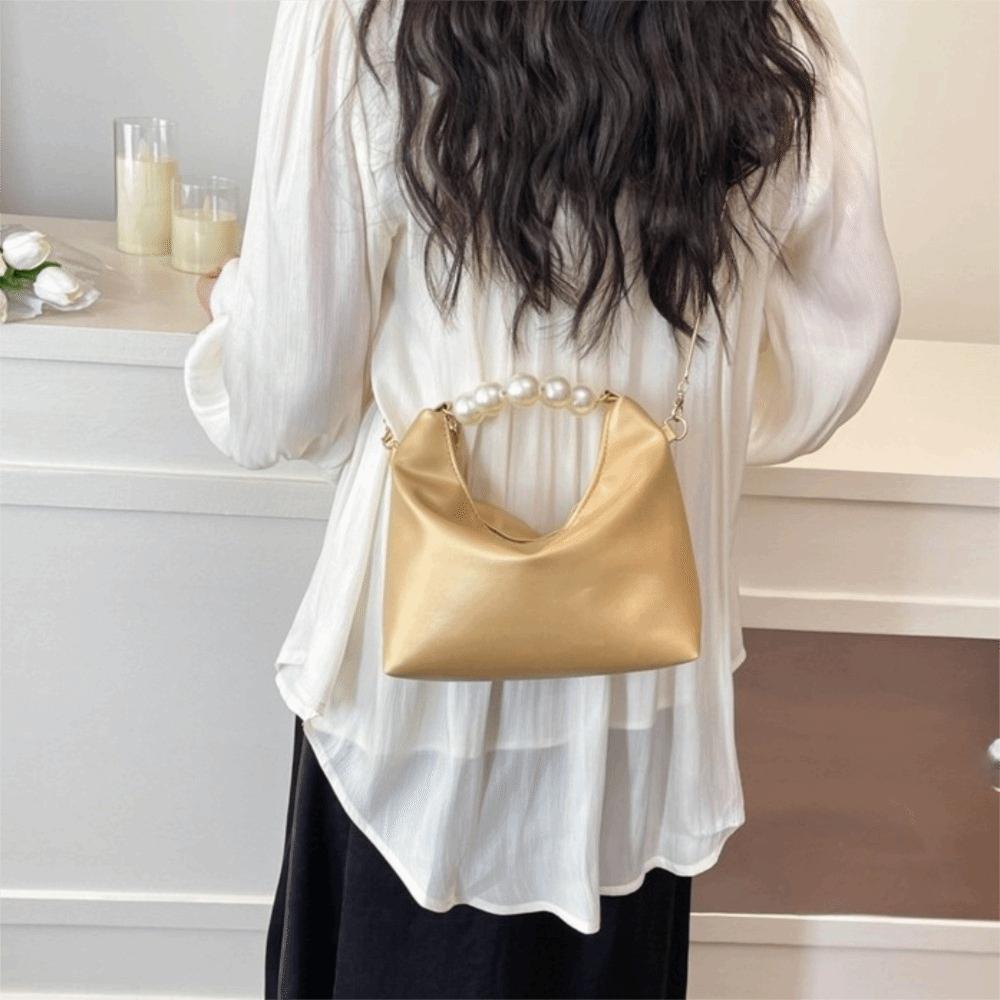 PU Leather Cloud Shoulder Bag Korean Style Women Crossbody Bag Casual Pearl Handle Handbag  Wallet