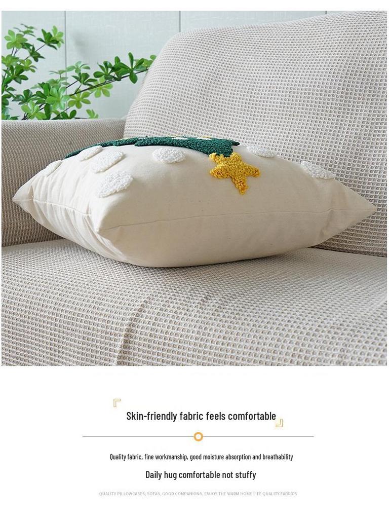 Chenille Embroidered Christmas Tree Pillowcase - Festive Cushion Cover for Sofa and Bed Decor.