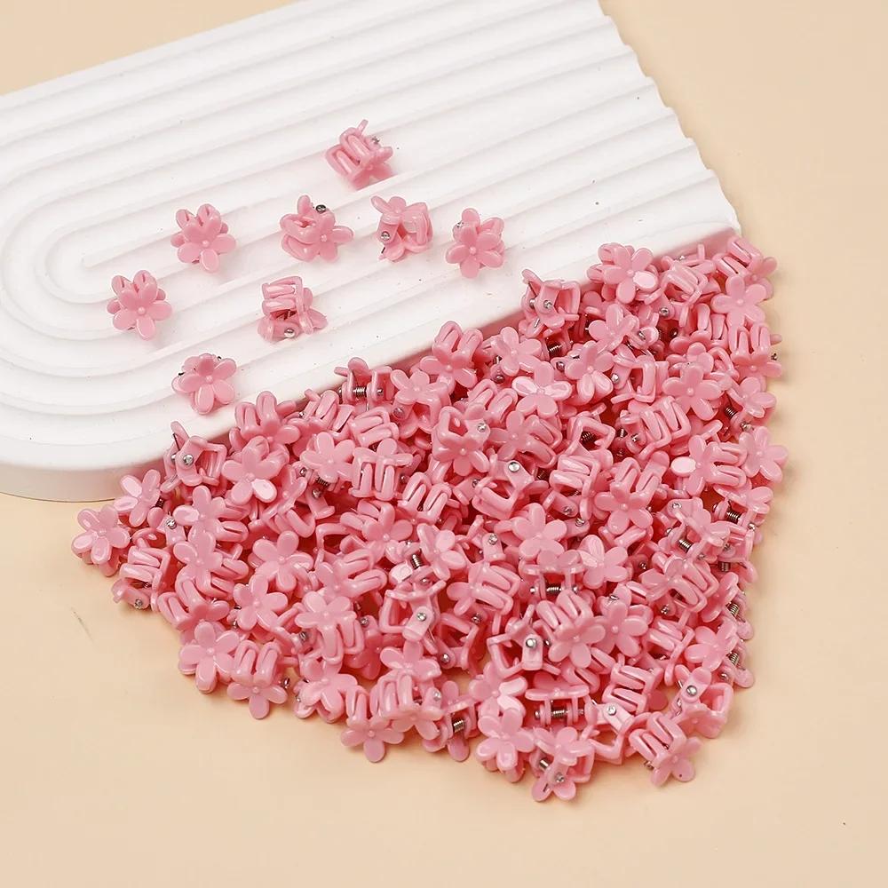 50Pcs Random Color Solid Cute Flower Y2K Compact Hair Claw Lovely Hair Decorate Clips Hairpins Kids Sweet Hair Accessories