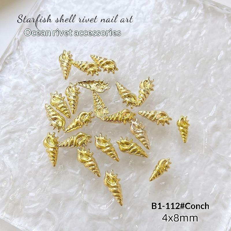3D Mini Pure Gold Seahorse Shell Nail Charms Creative Copper Slice Conch Star Alloy Nail Art Decorations Diy Y2K Nails Supplies