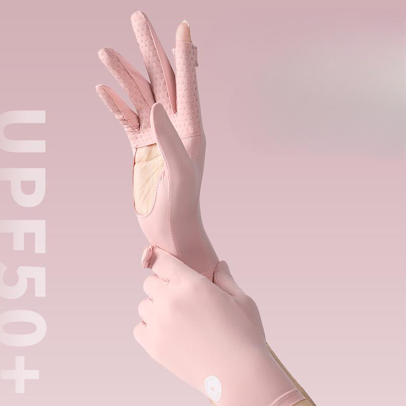 Sunscreen Gloves for Summer Women's Ice Silk Anti Ultraviolet Outdoor Driving and Riding Thin Breathable Gloves with Fingers That Can Touch Screen
