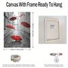 Framed - Modern City Streets, Red Umbrella Print, Multiple Scene Display, Framed Canvas Poster - Vibrant Decorative Artwork