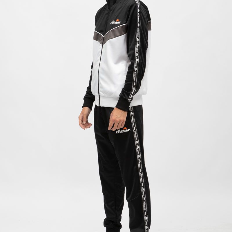 Ensemble jogging noir et veste zippée blanche avec bandes noires Homme ELLESSE