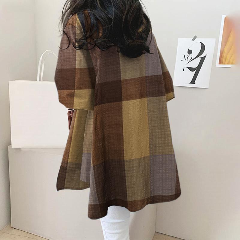 Women's Plaid Loose Long Sleeve Button-Up Shirt - 2024 Autumn Fashion Top