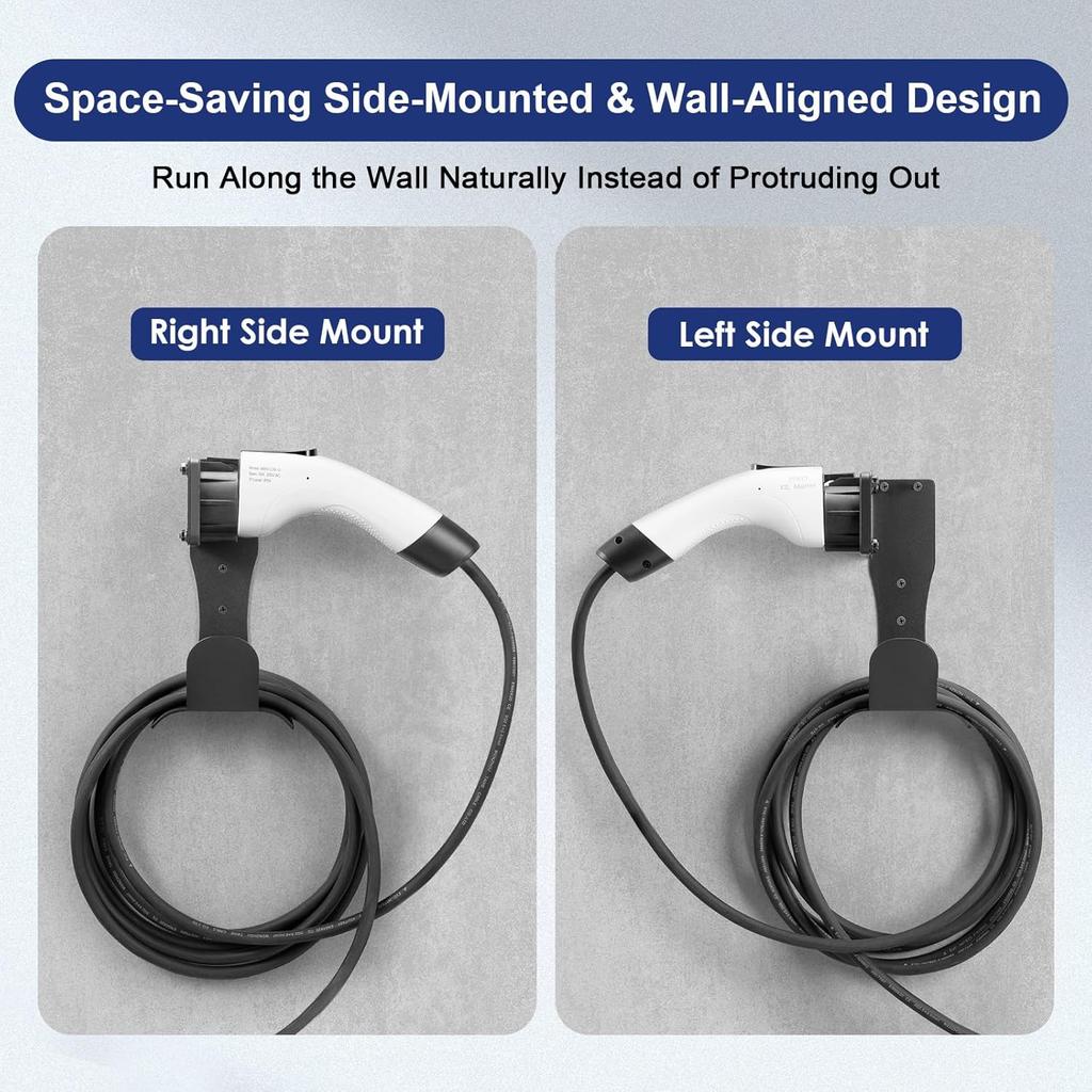 EV Charger Holder Cable Organizer Wall-Aligned Mount J1772 Holder, Space-Saving, No Cable Cutting, Electric Car Charger Cord Holder & Plug Holster
