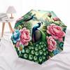 1pc Peacock, feathers pattern Umbrella Portable Folding Umbrella Iron Frame Hole Bone Structure Outdoor Home Umbrella