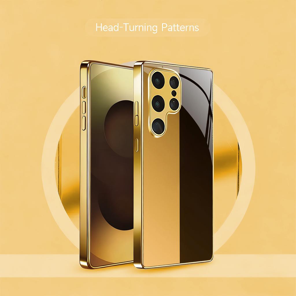 Electroplated Gold New Phone Case for Samsung Galaxy S26 Ultra S25 Plus S24 S23 S22 Fe Tempered Glass Artistic Texture Patterns