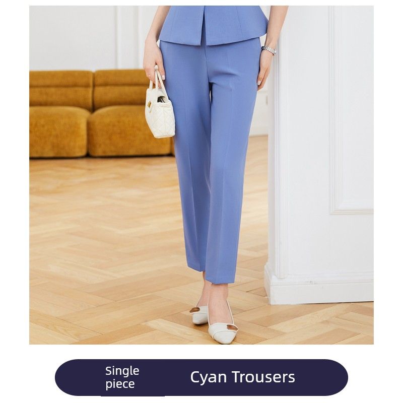 

Suit Set Women 2025 New Dress Casual All-matching Thin Outerwear Solid Women Half Sleeve Suit Skirt Cyan Single Pants L
