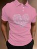 Valentine'S Day Print - Men'S Short Sleeve POLO Shirt, Flat Digital Print Pattern - Untextured Pink Background Shiny Hearts, Fashionable And Easy